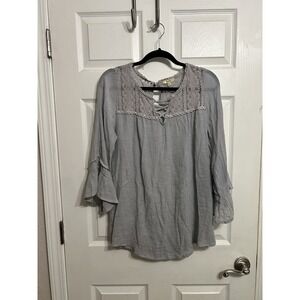 Kori American Women's Long‎ Sleeve Peasant Boho Blouse Gray Size Large